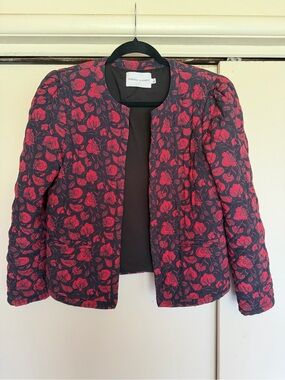 Rebecca Minkoff Black Quilted Jacket with Red Floral Print